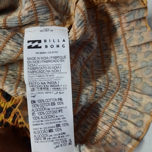 Billabong Crop Top Women's Small Brown Animal Print Sleeveless Stretch Casual - Picture 7 of 9